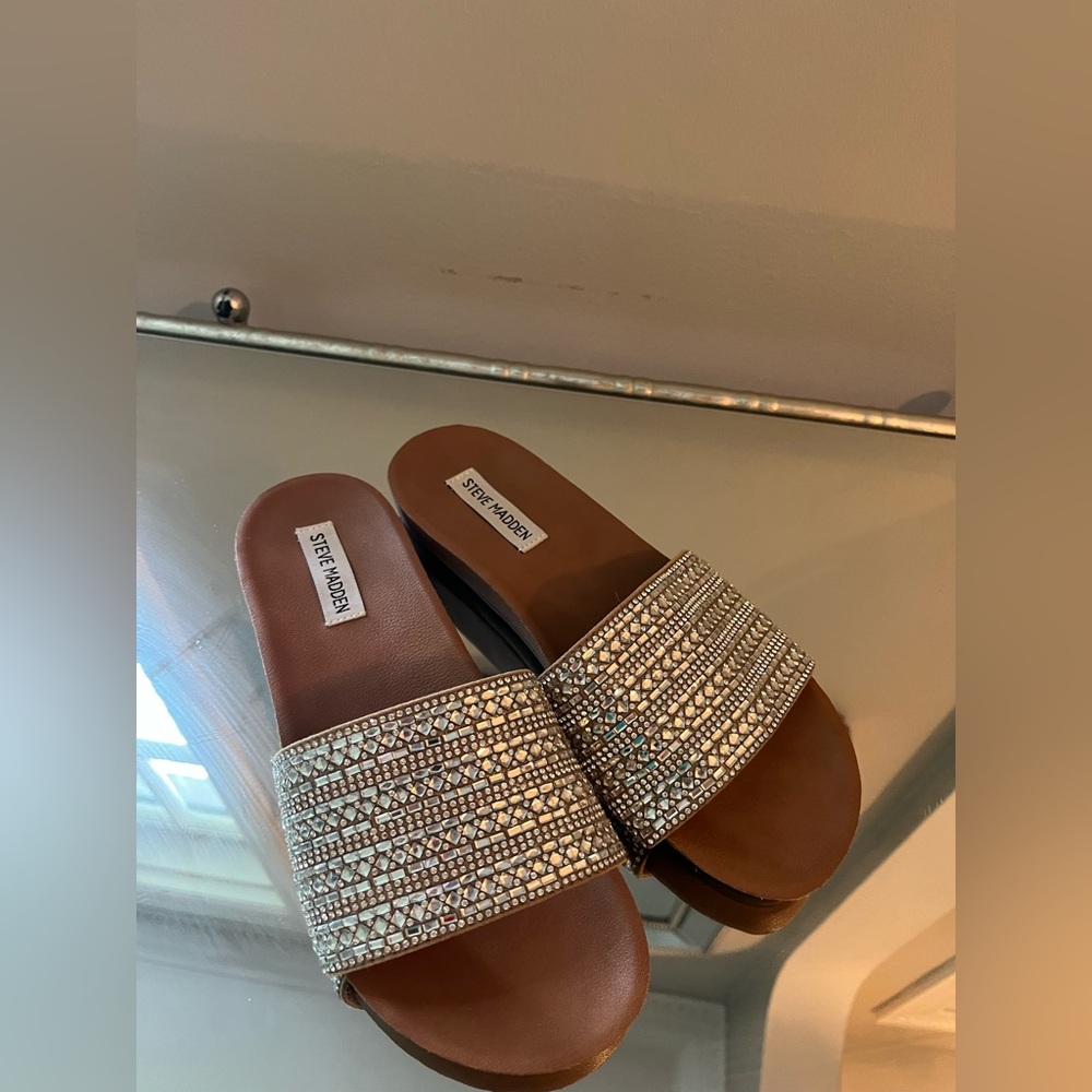 Steve Madden Women's Sparkling Rhinestone Sandals - Silver and Brown
